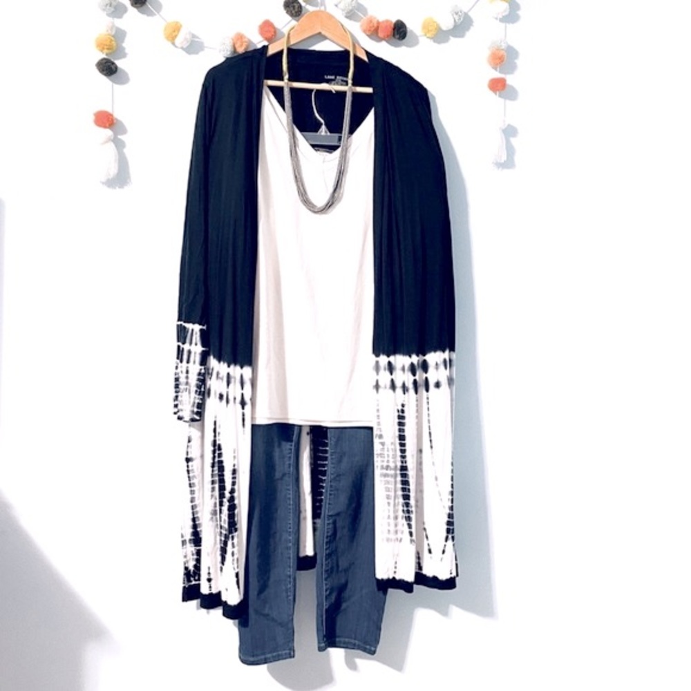 Lane Bryant Black and White Tie-Dye Open Cardigan